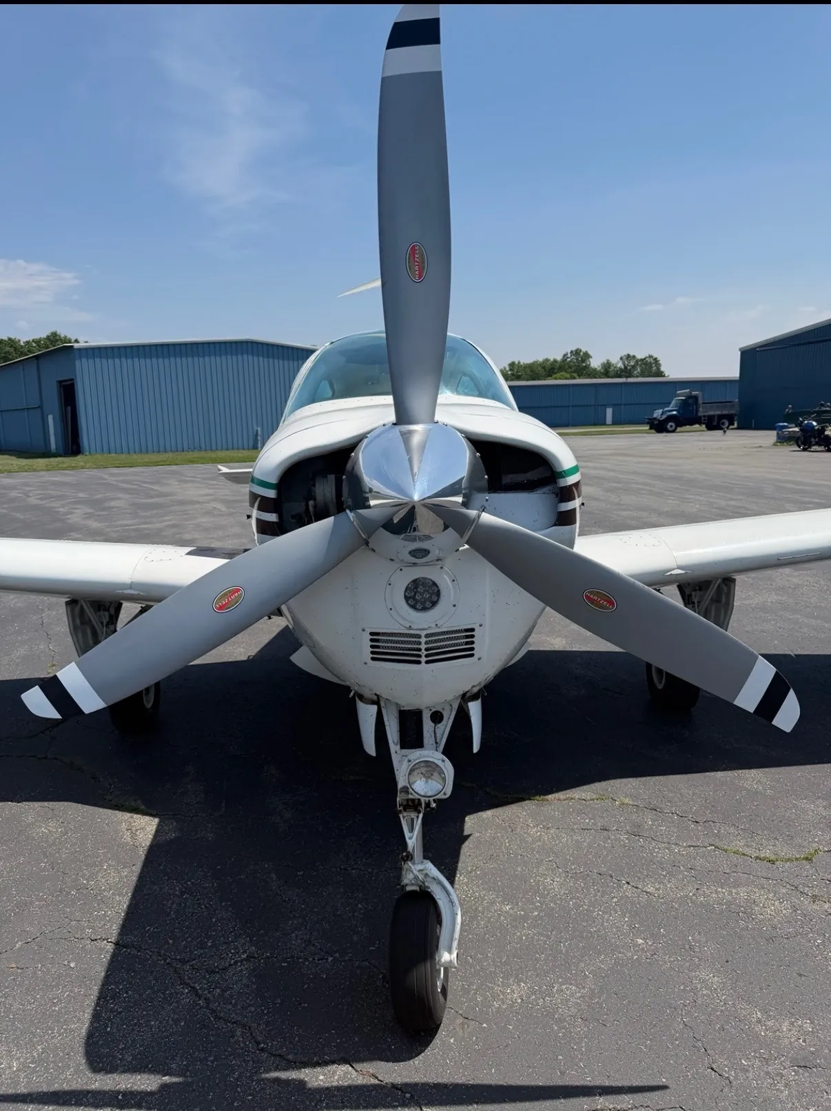 Front view of a propeller aircraft before detailing